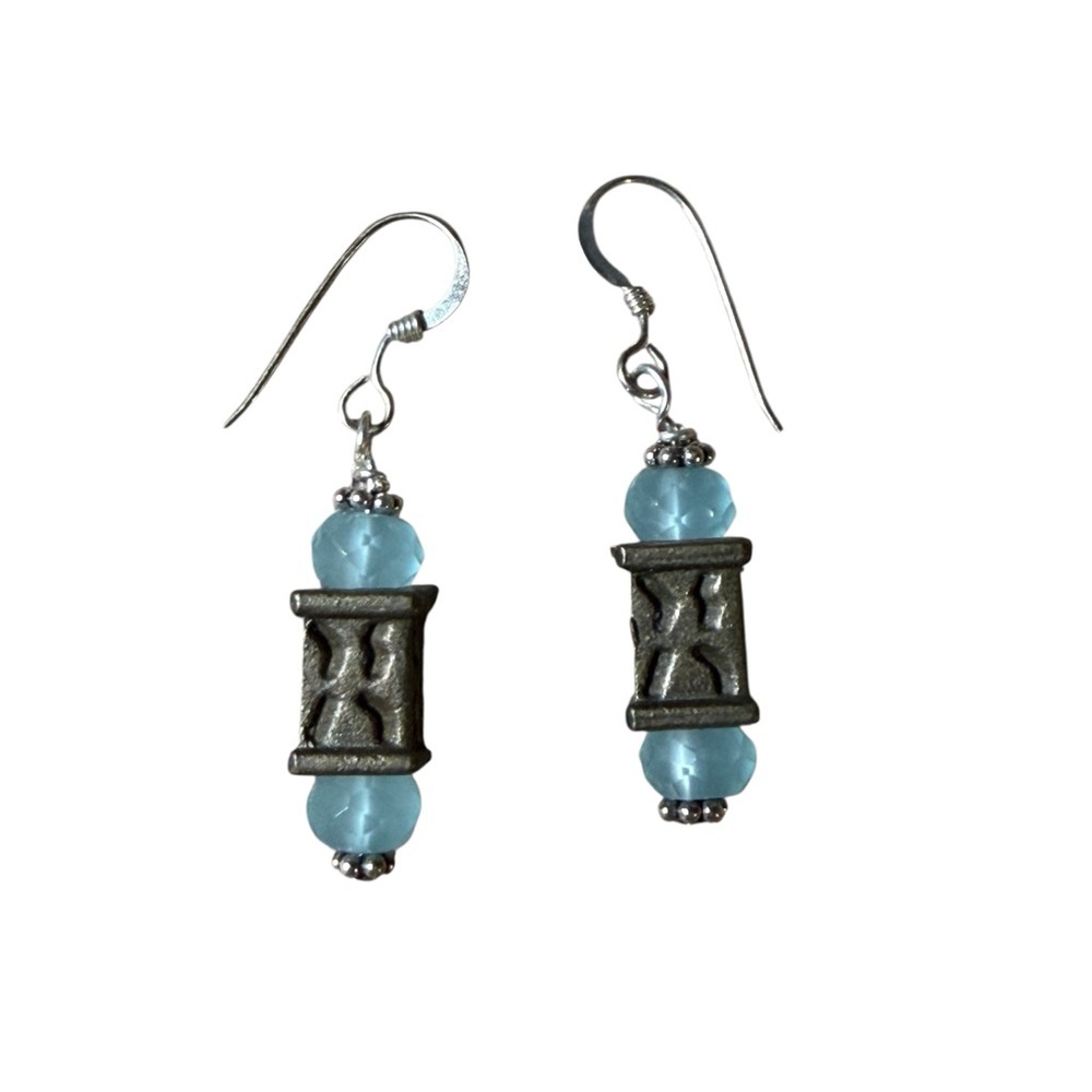 NWT Handcrafted Calcedony and Gold Metal Earrings with Sterling Ear Wires